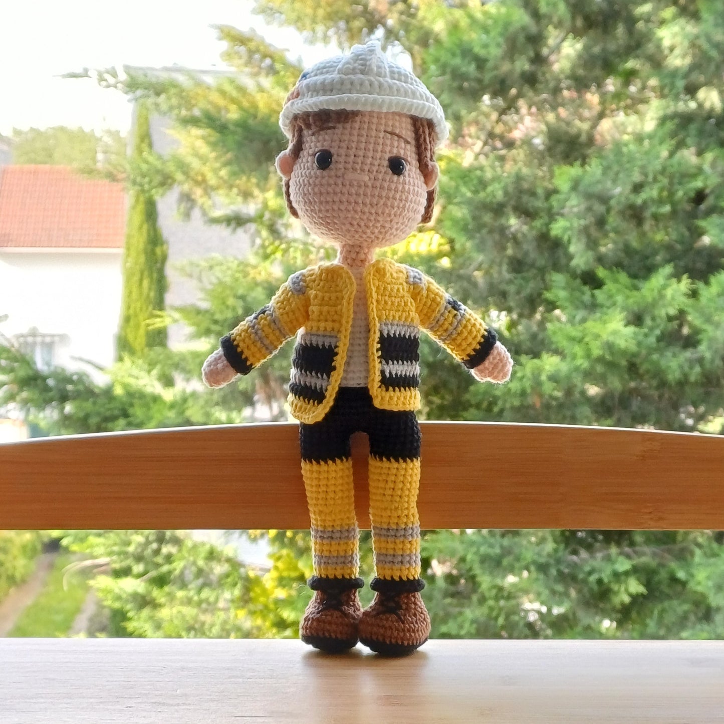 “My dad works at HPC”, personalized handmade crochet doll