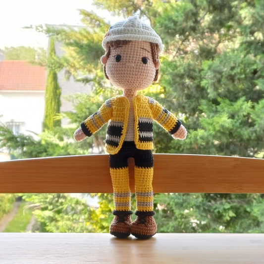 “My dad works at HPC”, personalized handmade crochet doll