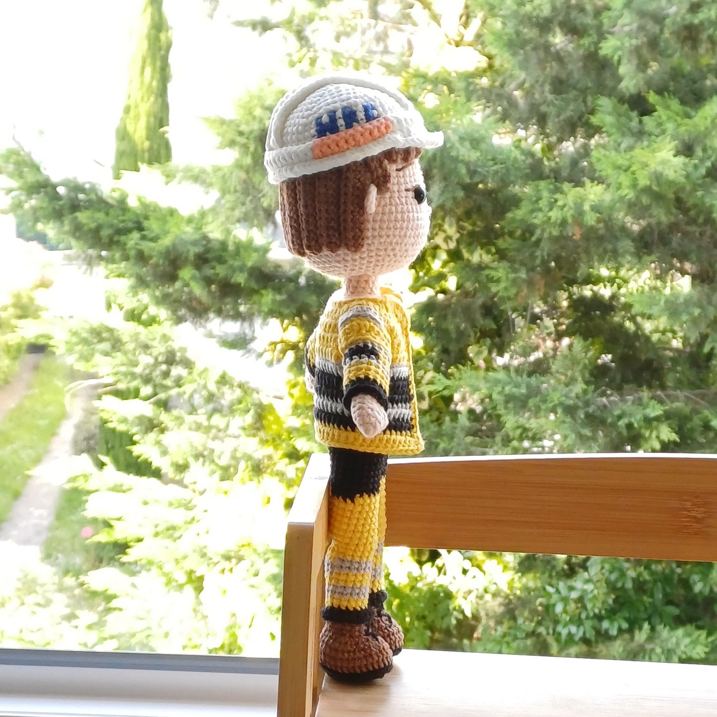 “My dad works at HPC”, personalized handmade crochet doll