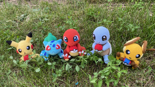 Handmade Crochet Pokémon Charmander, Bulbasaur, Squirtle, Pikachu, Raichu