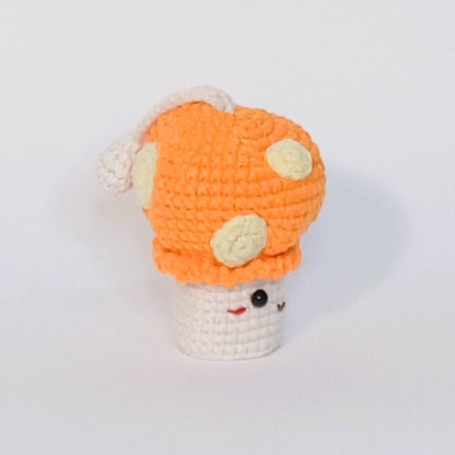 Mushroom-shaped crochet keychain