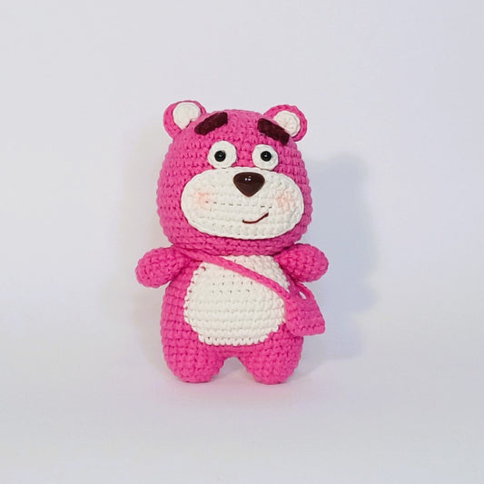 Adorable pink bear hand-crocheted