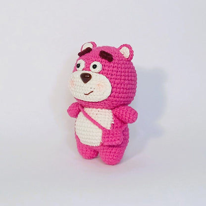 Adorable pink bear hand-crocheted